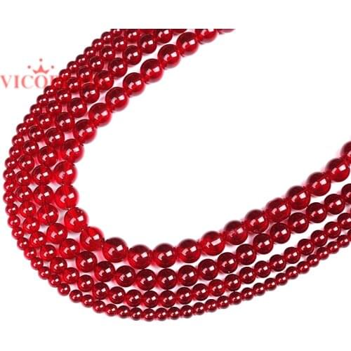 Natural Stone Smooth Garnet red Glass Loose Beads 15" Strand 4 6 8 10 12MM Pick Size For Jewelry Making