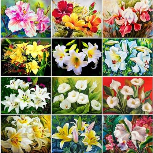 HUACAN 5D DIY Diamond Painting Full Square Lily Flowers Handmade Embroidery Home Decoration Diamond Art