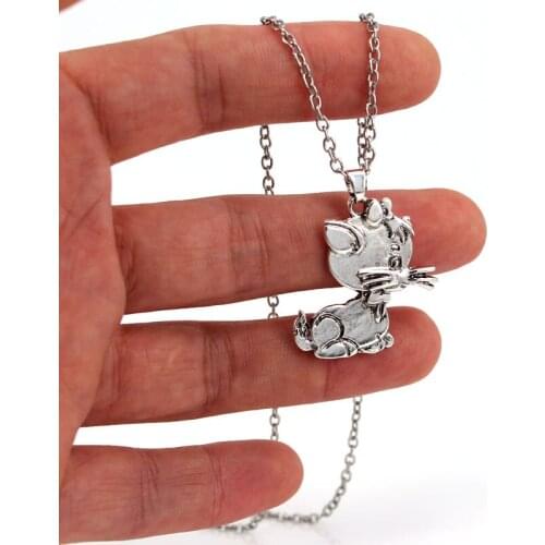 Hzew new cute cat pendant necklace Ancient silver color cat necklace