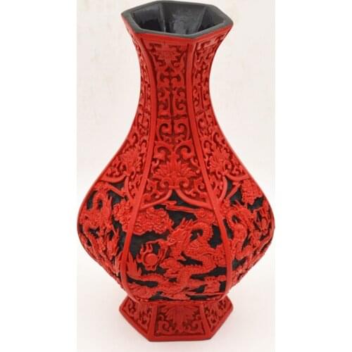 10 inch / Exquisite Chinese Classical Traditional Technology Red Lacquerware Dragon Auspicious Vase No.9