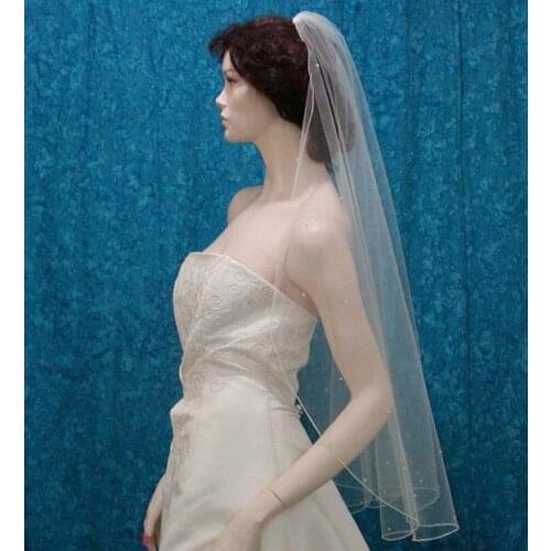 Cascading Waterfall Style Fingertip Length Bridal Veil with Scattered Crystals
