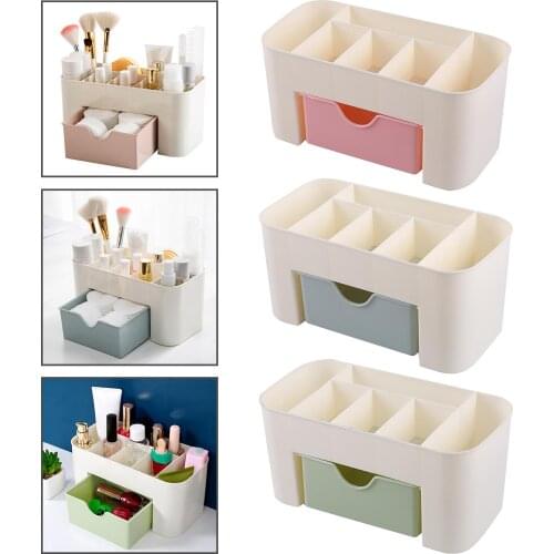 Compact Vanity Top Cosmetic Organizer Make-up Brush Lipstick Storage Box 6 Compartments