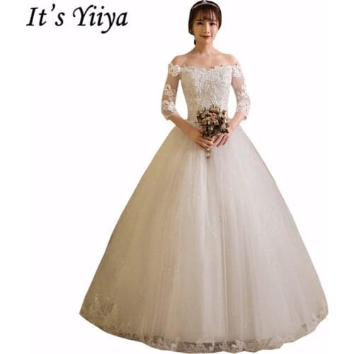 2017 Plus size Boat neck Lace Full Sleeves Lace Bling wedding Dresses Floor Length Bride Ball Gowns Vestidos De Novia HS258