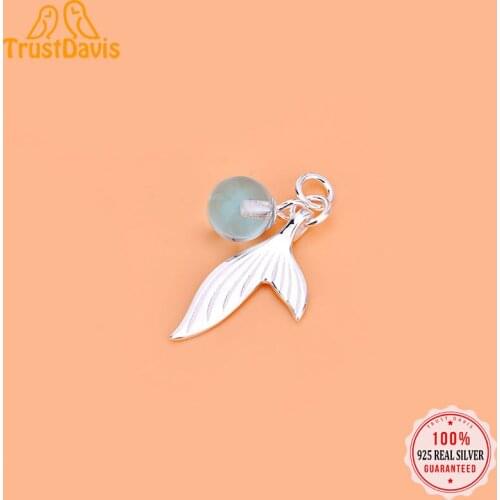 TrustDavis Real 925 Sterling Silver Fashion Artificial Crystal Fish Tail Charm Pendant Handmade DIY Accessories Jewelry HY025