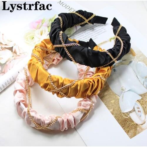 Lystrfac Fabric Folds Chain Hairband Women Fashion Vintage Headband Girls Chain Winding Hair Hoop Bezel Female Hair Accessories
