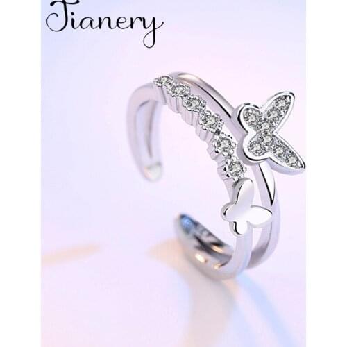 Personality Gothic Vintage Crystal Butterfly Rings For Women Bridal Wedding Engagement Punk Resizable Antique Rings Rock Jewelry