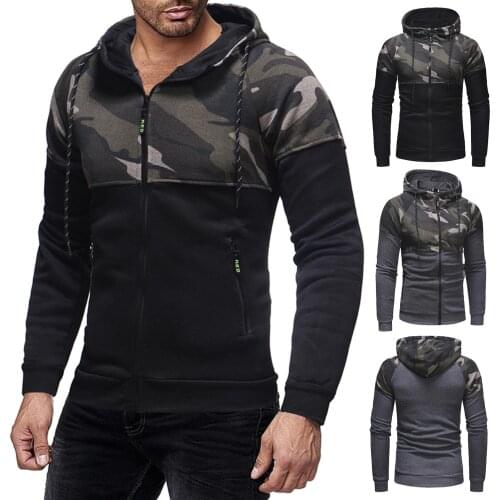 Men Winter Casual Hoodie Sweatshirt Gym Sports Men Casual Slim Long Sleeve Camouflage Zipper Pocket Hooded Hoodie Sweatshirt