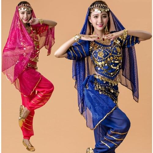 2016 New 4pcs Set Belly Dance Costume Bollywood Costume Indian Dress Bellydance Dress Womens Belly Dancing Costume Sets 7 Color