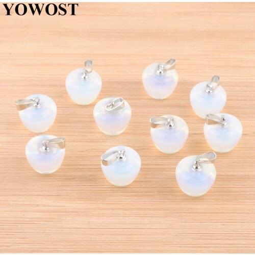 Wholesale 10Pcs/Lot Pendants Amulet Reiki Cute Apple Shape Opal Natural Stone Beads Pendant For DIY Jewelry Finding QN4003