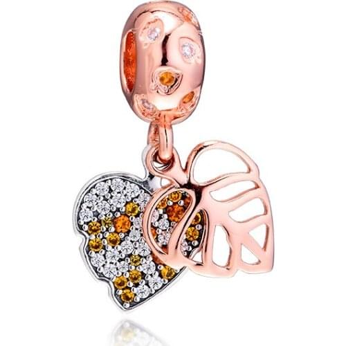 Fits Pandora Bracelet 925 Sterling Silver Sparkling Leaves Dangle Charm Beads DIY Jewelry Making Berloque Argent Wholesale