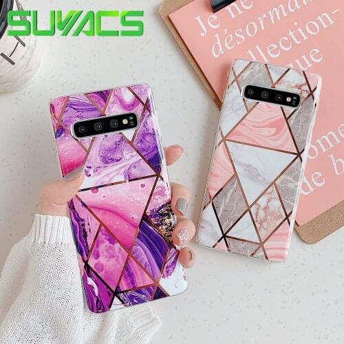 SUYACS Pink & Purple Marble Case For Samsung A50 A70 A40 S10e S10Plus S10 S8 S9 Plus Plating IMD Soft Phone Back Cover Cases Bag