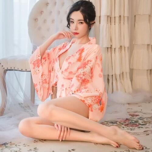 Sexy temptation color cherry blossom cute cat kimono pajamas short skirt suit underwear