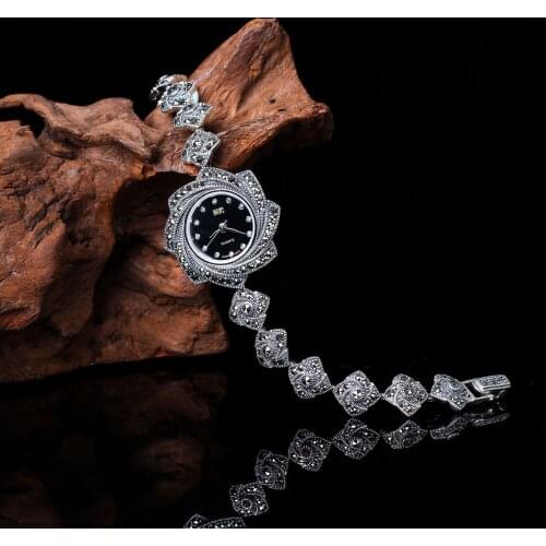 S925 pure silver jewelry simple elegant retro flower lady delicateness watch bracelet