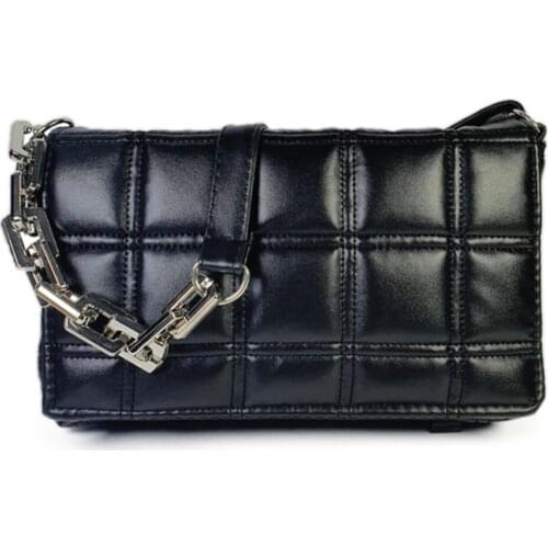 Womens Black Square Embroidered Chain Strap Hand And Shoulder Bag