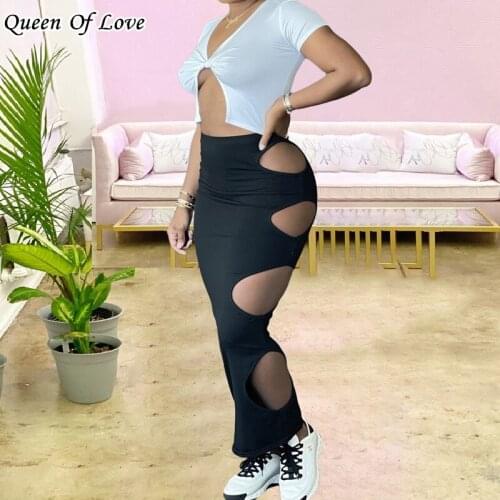 Sexy Hollow Out Tie Long Skirts Birthday Outfits for Women Summer Clothes Ladies High Waist Night Club Party Maxi Skirt Y2K