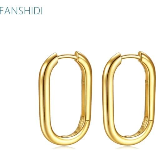 FANSHIDI Stainless Steel Geometric Oval Earrings For Women Metal Hoop Earrings Texture Accessories