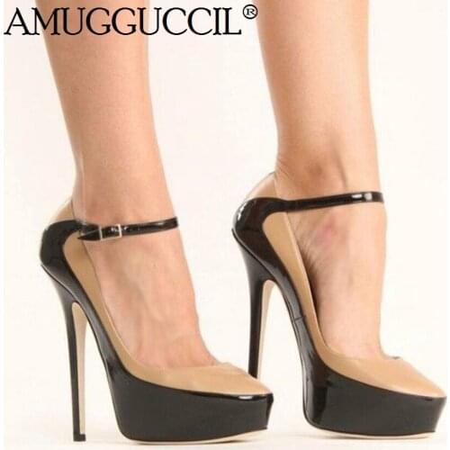 2020 New Plus Big Size 35-52 Apricot Buckle Fashion Sexy High Heel Platform Party Spring Female Lady Shoes Women Pumps D1251