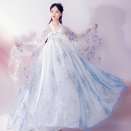 Womens Hanfu Chinese Style Ancient Costume Folk Dance Stage Performance Clothing Retro Singers Princess Fairy Girl Dress