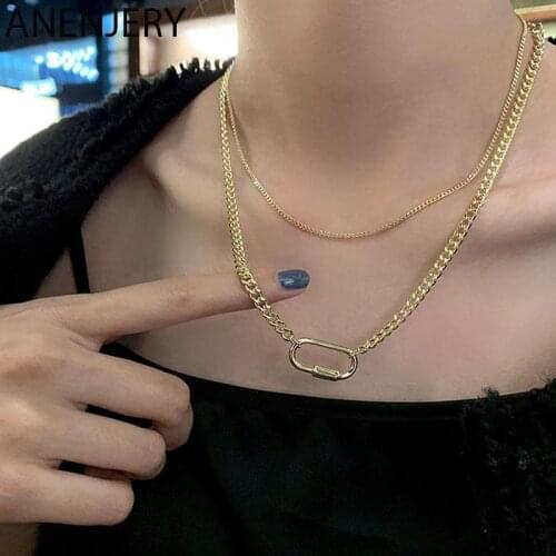 925 Sterling Silver Paper Clip Necklace for Women Double Layer Necklaces Party Jewelry Gifts New