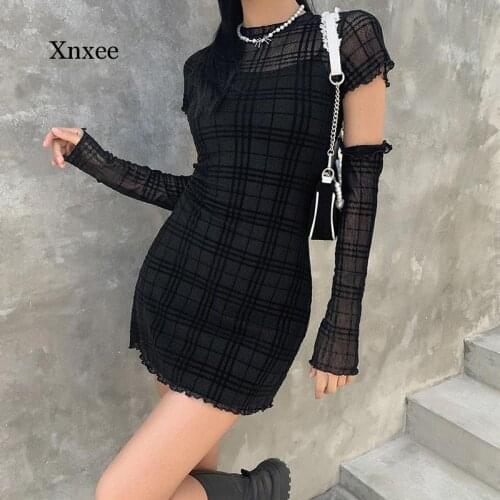 2021 Spring Summer Fashion Plaid Patchwork Cheongsam Young Style Dress Women Street Slim Office Lady Black Y2K Mini Dresses