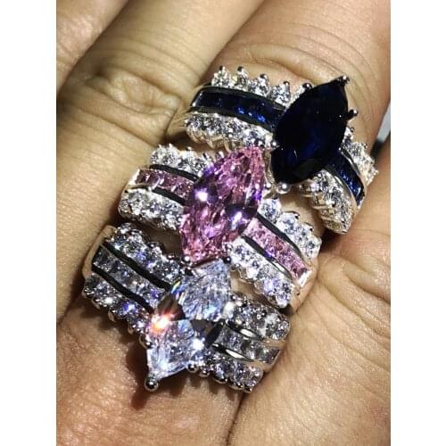 Big Hot Sale Luxury Marquise Cut 3 Carat Simulated Diamond Wedding Ring for Women Have S925 Logo Real 925 Silver Rings finger