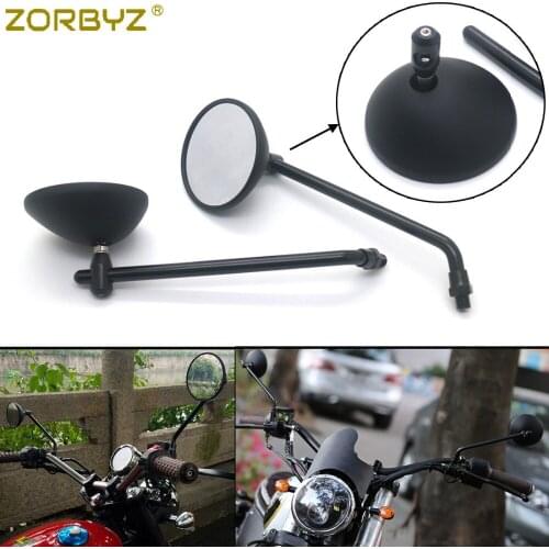 ZORBYZ Motorcycle Black Mini Retro Round Review Side Mirror For Honda Kawasaki Suzuki Yamaha 10MM