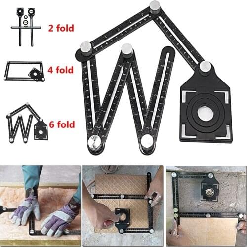 2/4/6-sided Multi Angle Measuring Ruler Perforated Mold Template Tool Floor Tile Hole Locator Glass Woodworking Puncher