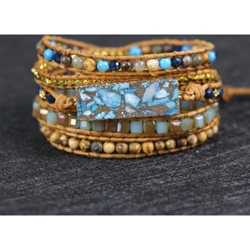 2021 New Arrive Natural stone Charm Wrap leather Bracelets Handmade vintage style jewelry drop shipping
