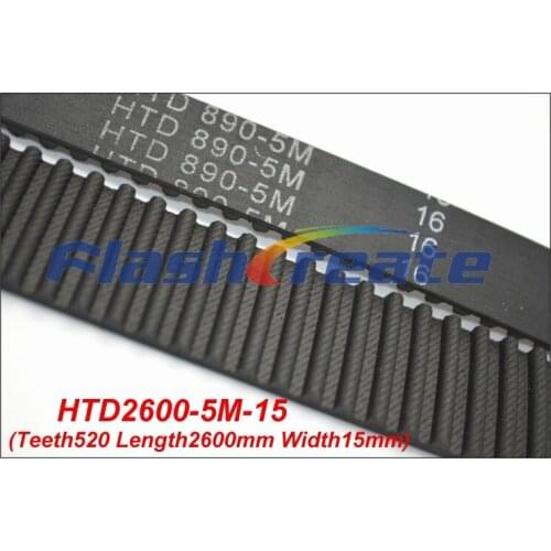 2pcs HTD5M belt 2600 5M 15 Teeth=520 Length=2600mm Width=15mm 5M timing belt rubber closed-loop belt 2600-5M S5M Belt 5M Pulley