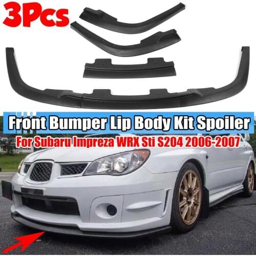 3PCS Matte Black Car Front Bumper Lip Splitter Spoiler Diffuser Body Kit Cover Trim For Subaru Impreza WRX Sti S204 2006-2007