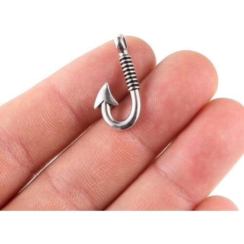 30pcs Antique Silver Plated Fish Hook Charms Pendant For Jewelry Accessories 2.4cm*1.1cm