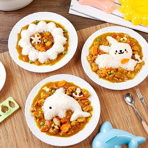 4Pcs/Set Rabbit Dolphin Shape Curry Rice Mold Sushi Maker DIY Kids Bento Tool Kitchen Dollhouse Furniture Toys For Children Gift