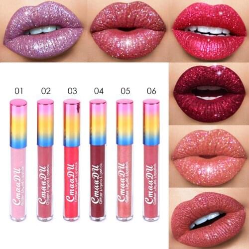 6pcs/set Plump Lips Makeup Cmaadu Diamond Illusion Shiny Matte Metal Liquid Lip Gloss Waterproof Long Lasting Cosmetic Lipstick