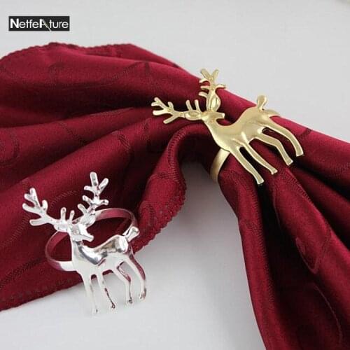 6Pcs Gold Christmas Deer Style Napkin Rings Metal Serviette Buckle Circle For Home Restaurant Festival Table Decoration