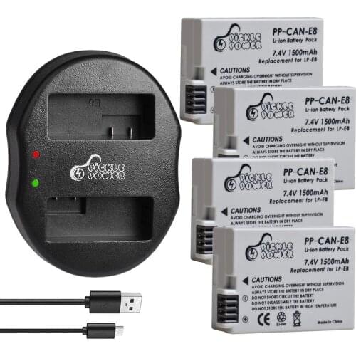 4Pcs LP-E8 LPE8 LP E8 Rechargeable Battery & LED Dual Charger for Canon EOS 550D 600D 650D 700D X4 X5 X6i X7i T2i T3i T4i T5i