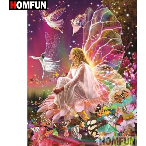 HOMFUN 5D DIY Diamond Painting Full Square/Round Drill "butterfly fairy" 3D Embroidery Cross Stitch gift Home Decor A00926