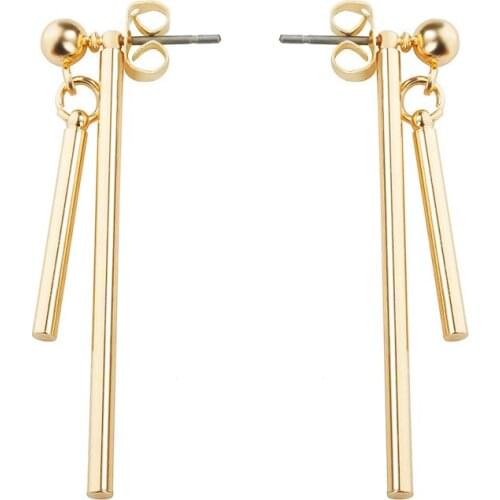 Double Long & Short Sticks Small Bead Stud Metallic Golden Silver Plated Drop Earrings Women Dangle Earrings