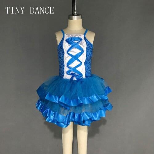 Ready to Ship Blue Sequin Dress for Girls Ballet Dancing Stage Performance Costume Ballet Tutus 14120