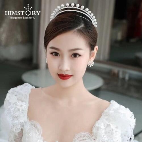 Himstory Pearl Hairband Crown Tiara Newest Wedding Hair Accessories for Women Bridal Bridesmaids Party Fashion Jewelry Headdress