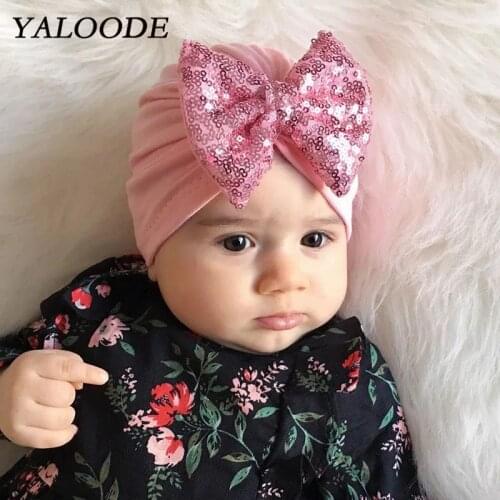 Baby Hat Cotton Solid Striped Shiny Sequins Bow Infant Toddler Hip Hop Hat Newborn Baby Turban Caps Bonnet Baby Accessories