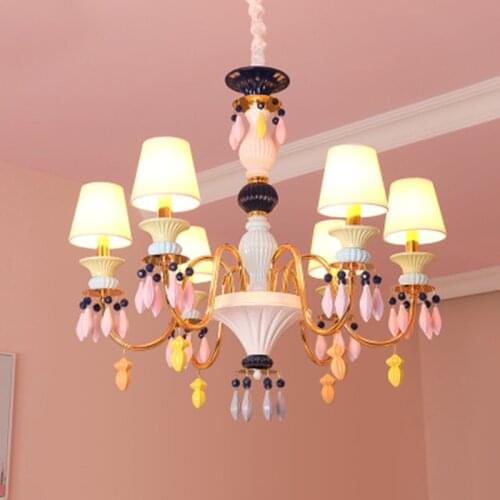 Childrens room crystal princess room bedroom lamp LED girl creative macaron chandelier lamps