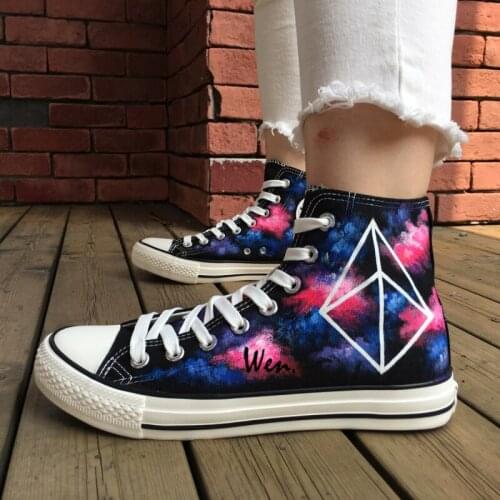Wen Design Custom Hand Painted Shoes Nebula Geometric Pattern Original Women Mens High Top Canvas Sneakers for Boys Girls Gifts