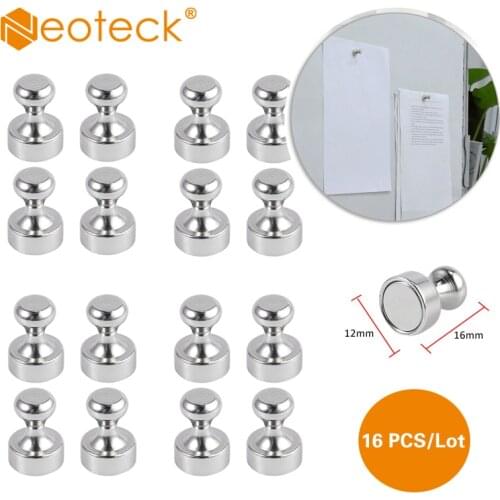 Neoteck 16PCS Strong Magnetic Stainless Silver Metal Push Pin Magnet Diameter Thumbtack for Office Door Oganiser Key Coat Hanger