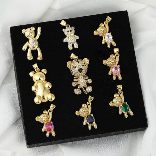 Cute Bear Tiger Pendants Copper Inlaid Zirconia Gold Charms Pendant For DIY Earrings Necklace Accessories Jewelry Findings