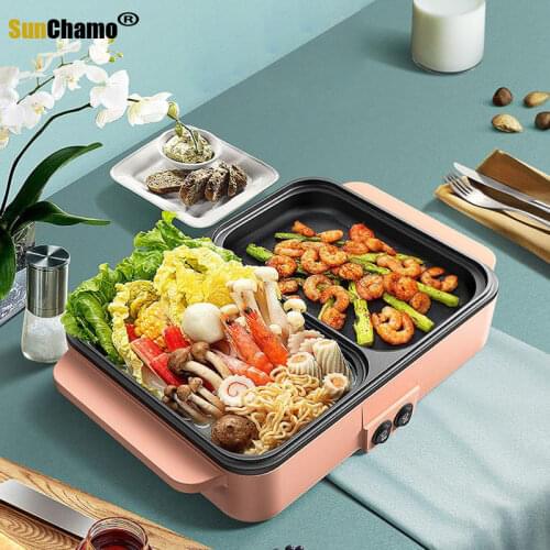 Mini Dorm Hot Pot Barbecue Grill Roast One Pot Multi-function Household Small Electric Baking Pan Boiling Dual-use Barbecue