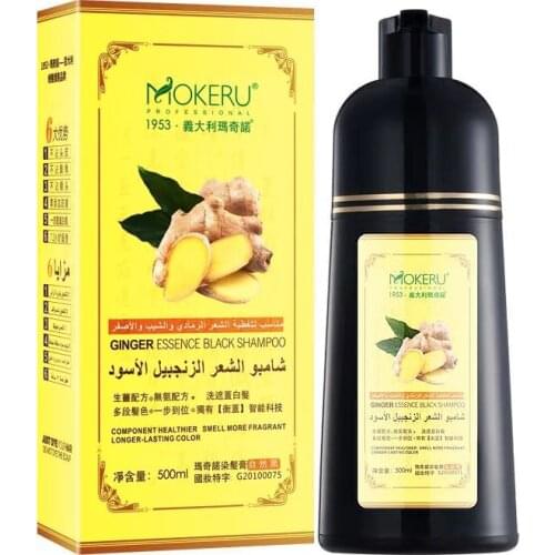 Mokeru 500ml Long Lasting Natural Ginger Fast Dye Permanent Black Hair Dye Shampoo For Women and Men Gray Hair Covering Removal