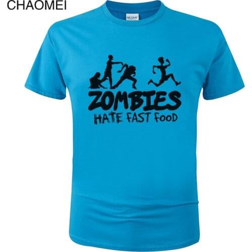 Funny Zombies Hate Fast Food T Shirt Men Summer Cotton Printed T-shirt 2019 Fashion Harajuku Unisex Tops Cool Tees C31