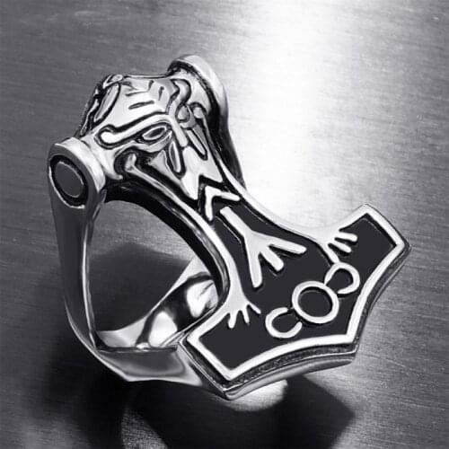 Secret Boy Mens Retro Ring Domineering Thunder Hammer Male Ring Wear Jewelry at Party Performances