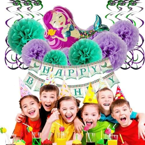 Birthday balloon set children mermaid theme party decoration balloon happy birthday pull flag mermaid hydrogen balloon