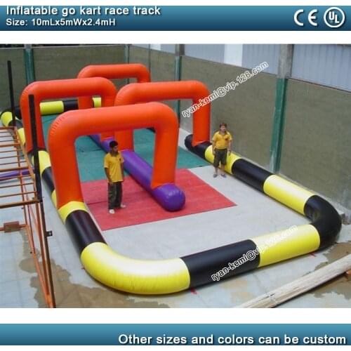 10mLx5mWx2.4mH inflatable go kart race track inflatable kart racing track zorb ball air track with blower car circuit track